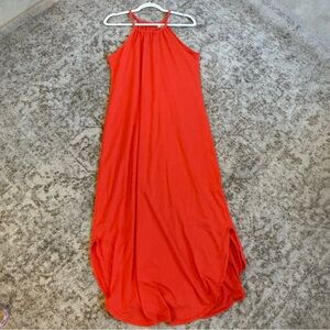 Maxi Dress Long Halter Neck Side Slits Red Orange Women’s Large
